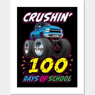 Crushin' 100 Days of School Monster Truck Cartoon Posters and Art